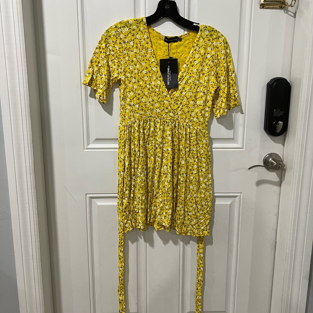 Pretty little thing yellow floral mini dress